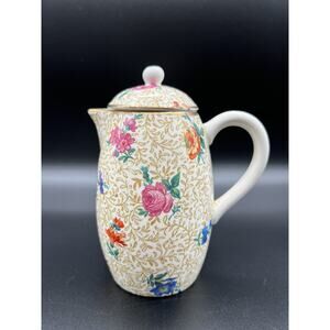 Vintage Cheery Chintz Floral Golden Glow Bavaria Creamer w Lid 6” Germany